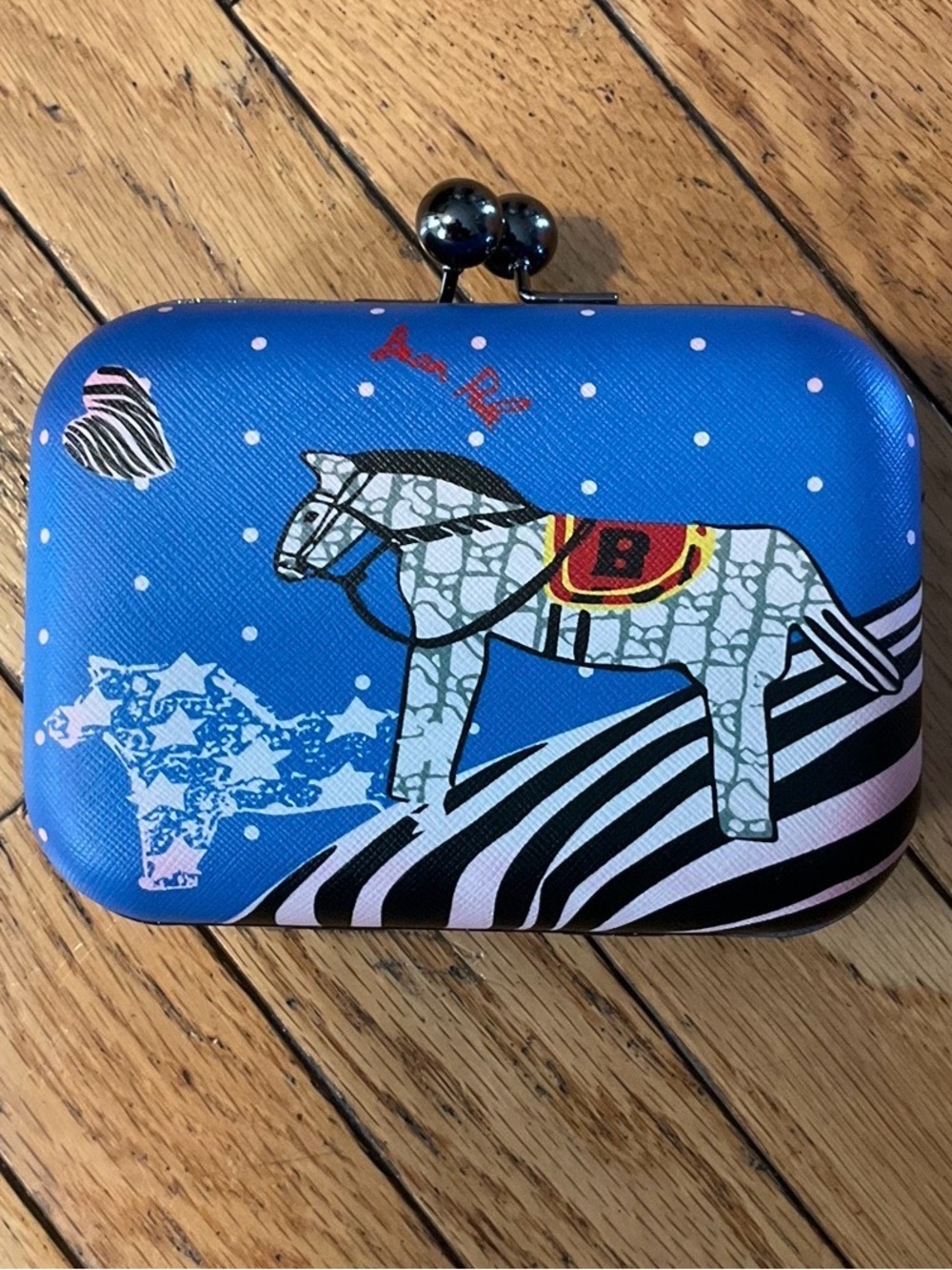 BEAN POLE CATKIT HORSE PRINT CLUTCH BAG - BLUE (NEW WITH TAGS) A29 - Picture 3 of 3